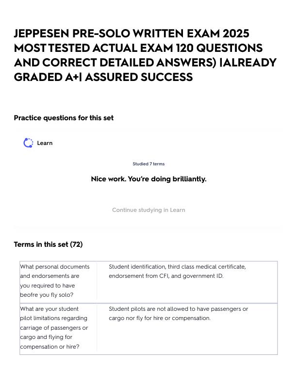 JEPPESEN PRE-SOLO WRITTEN EXAM 2025 MOST TESTED ACTUAL EXAM 120 QUESTIONS AND CORRECT DETAILED ANSWERS) _ALREADY GRADED A+_ ASSURED SUCCESS.pdf