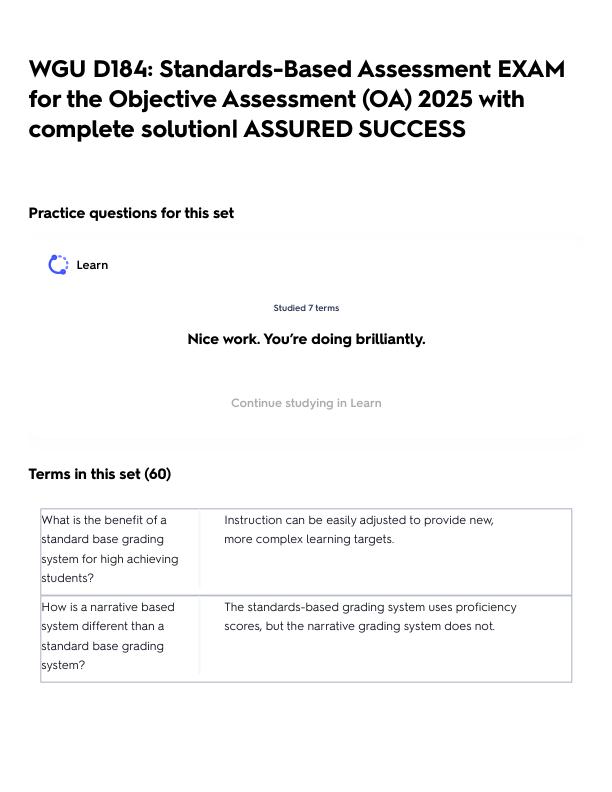 WGU D184_ Standards-Based Assessment EXAM for the Objective Assessment (OA) 2025 with complete solution_ ASSURED SUCCESS.pdf