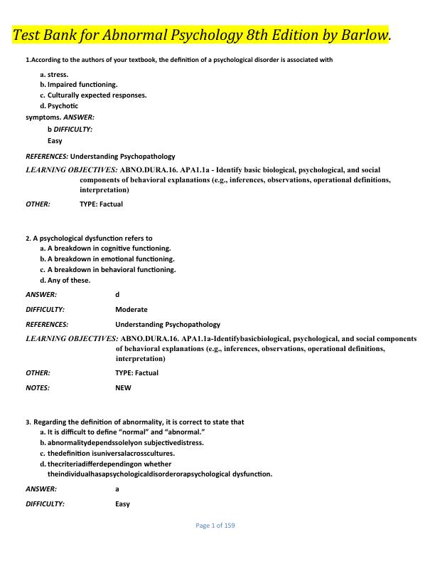 Latest 2023 Abnormal Psychology 8th Edition Barlow Test bank  All Chapters.pdf