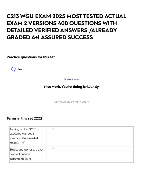 C213 WGU EXAM 2025 MOST TESTED ACTUAL EXAM 2 VERSIONS 400 QUESTIONS WITH DETAILED VERIFIED ANSWERS _ALREADY GRADED A+_ ASSURED SUCCESS.pdf