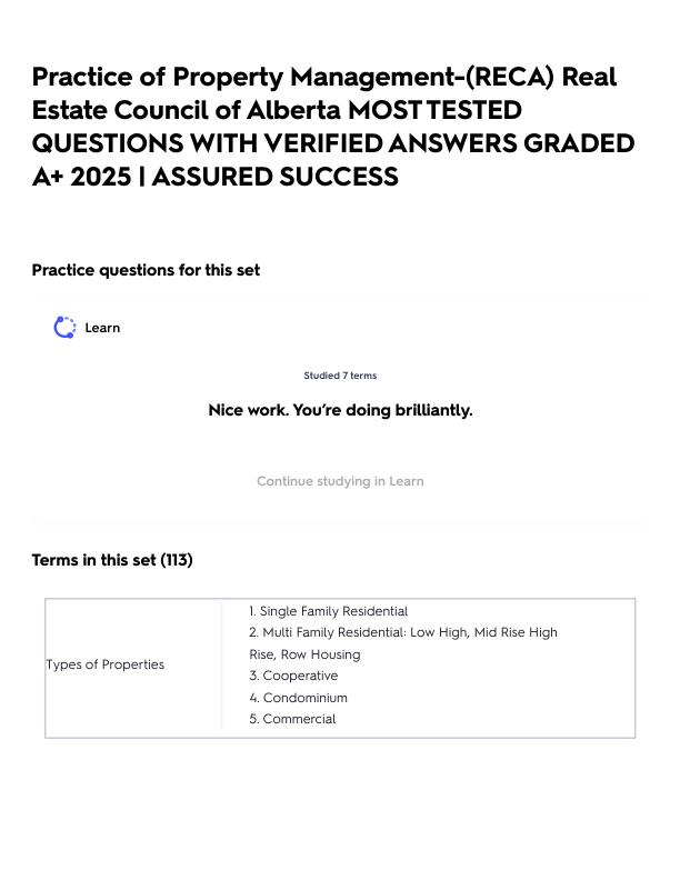 Practice of Property Management-(RECA) Real Estate Council of Alberta MOST TESTED QUESTIONS WITH VERIFIED ANSWERS GRADED A+ 2025 _ ASSURED SUCCESS.pdf