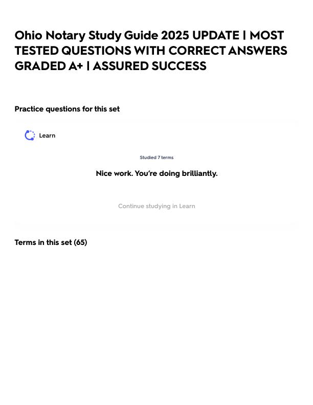 Ohio Notary Study Guide 2025 UPDATE _ MOST TESTED QUESTIONS WITH CORRECT ANSWERS GRADED A+ _ ASSURED SUCCESS.pdf