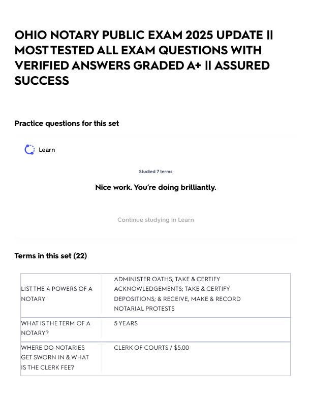 OHIO NOTARY PUBLIC EXAM 2025 UPDATE __ MOST TESTED ALL EXAM QUESTIONS WITH VERIFIED ANSWERS GRADED A+ __ ASSURED SUCCESS.pdf