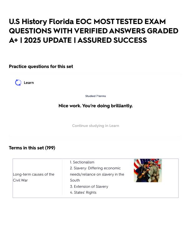 U.S History Florida EOC MOST TESTED EXAM QUESTIONS WITH VERIFIED ANSWERS GRADED A+ _ 2025 UPDATE _ ASSURED SUCCESS.pdf