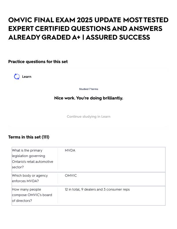 OMVIC FINAL EXAM 2025 UPDATE MOST TESTED EXPERT CERTIFIED QUESTIONS AND ANSWERS ALREADY GRADED A+ _ ASSURED SUCCESS.pdf