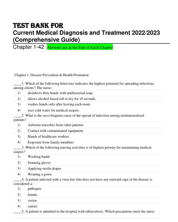 Test Bank for Current Medical Diagnosis and Treatment 20222023 (Comprehensive Guide).pdf