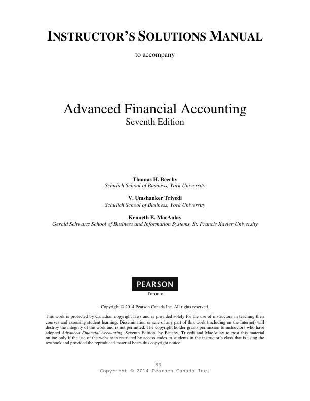 Solution Manual for Advanced Financial Accounting 7th edition by Thomas Beechy, Umashanker Trivedi, Kenneth MacAulay.pdf