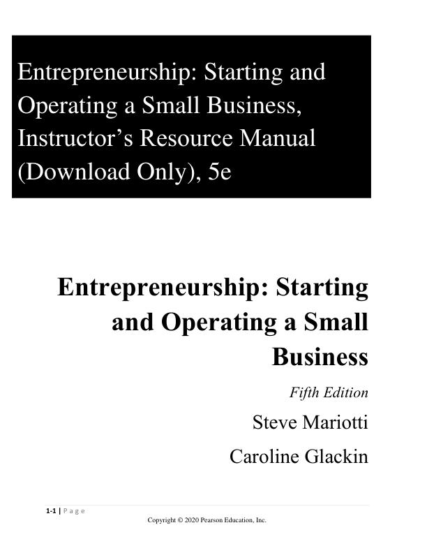 Solution Manual for Entrepreneurship Starting and Operating A Small Business 5th edition by Steve Mariotti, Caroline Glackin.pdf