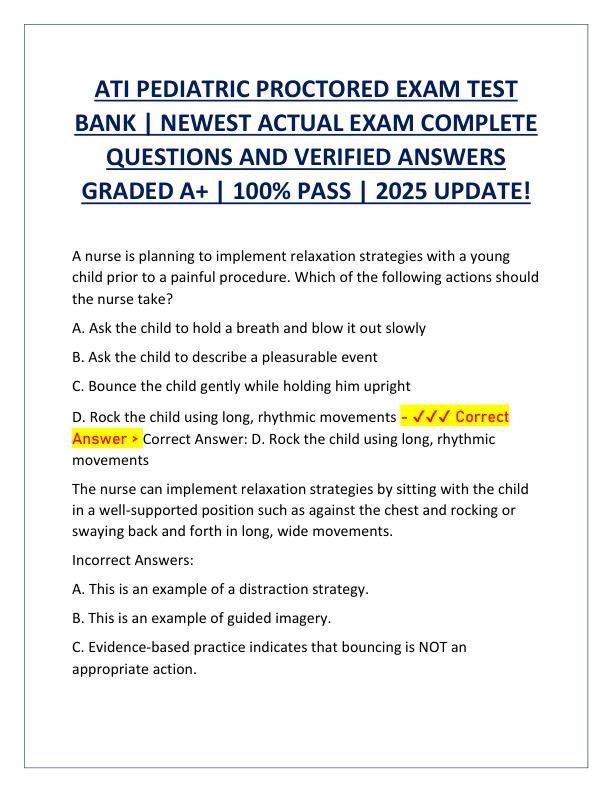 ATI PEDIATRIC PROCTORED EXAM TEST BANK BRAND NEW.pdf