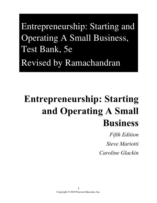 Test Bank for Entrepreneurship Starting and Operating A Small Business 5th edition by Steve Mariotti, Caroline Glackin.pdf