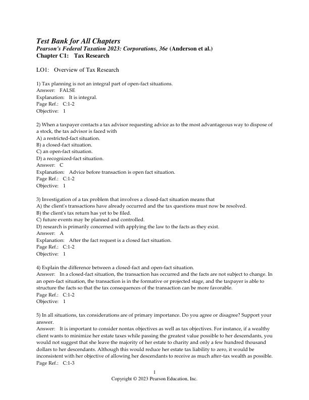 Test Bank for Federal Taxation 2023 Corporations, Partnerships, Estates & Trusts 34th Edition by Timothy J. Rupert, Kenneth E. Anderson, David S. Hulse.pdf