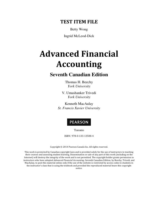 Test Bank for Advanced Financial Accounting 7th edition by Thomas Beechy, Umashanker Trivedi, Kenneth MacAulay.pdf