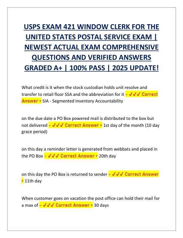 USPS EXAM 421 WINDOW CLERK FOR THE UNITED STATES POSTAL SERVICE EXAM BRAND NEW.pdf