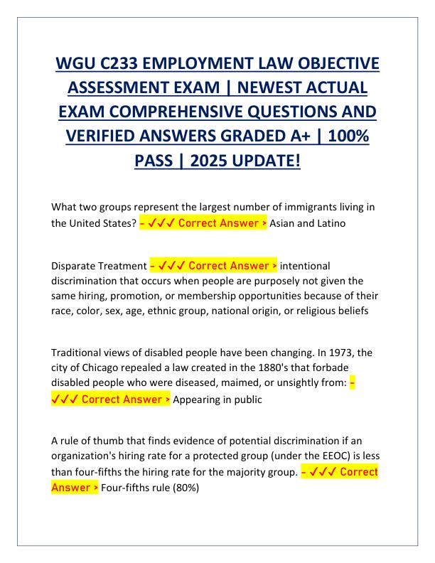 WGU C233 EMPLOYMENT LAW OBJECTIVE ASSESSMENT EXAM.pdf