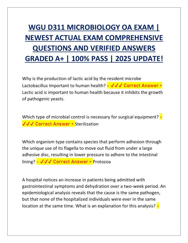 WGU D311 MICROBIOLOGY OA EXAM.pdf