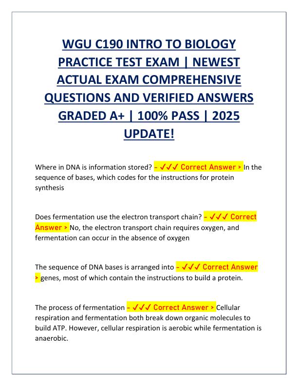 WGU C190 INTRO TO BIOLOGY PRACTICE TEST EXAM.pdf