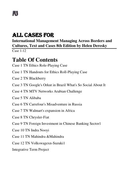 All Cases For International Management Managing Across Borders and Cultures, Text and Cases 8th Edition by Helen Deresky Case 1-12.pdf