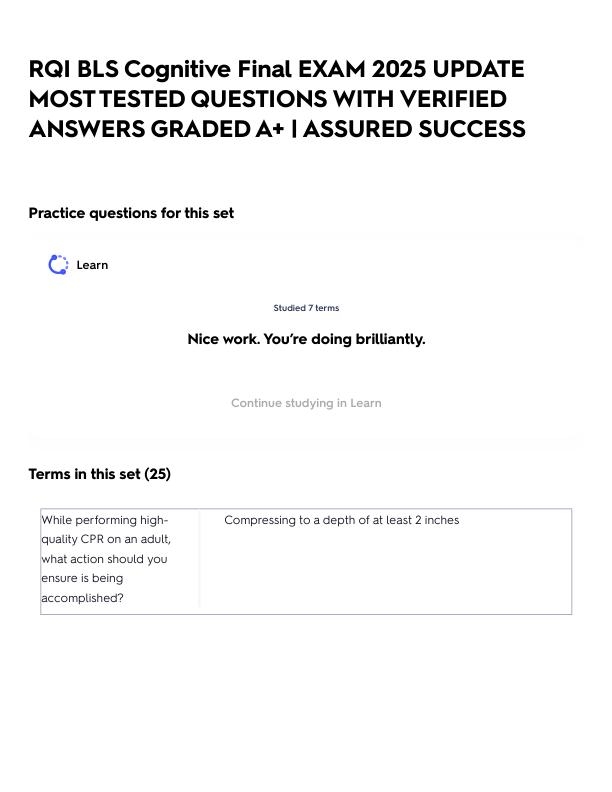 RQI BLS Cognitive Final EXAM 2025 UPDATE MOST TESTED QUESTIONS WITH VERIFIED ANSWERS GRADED A+ _ ASSURED SUCCESS.pdf