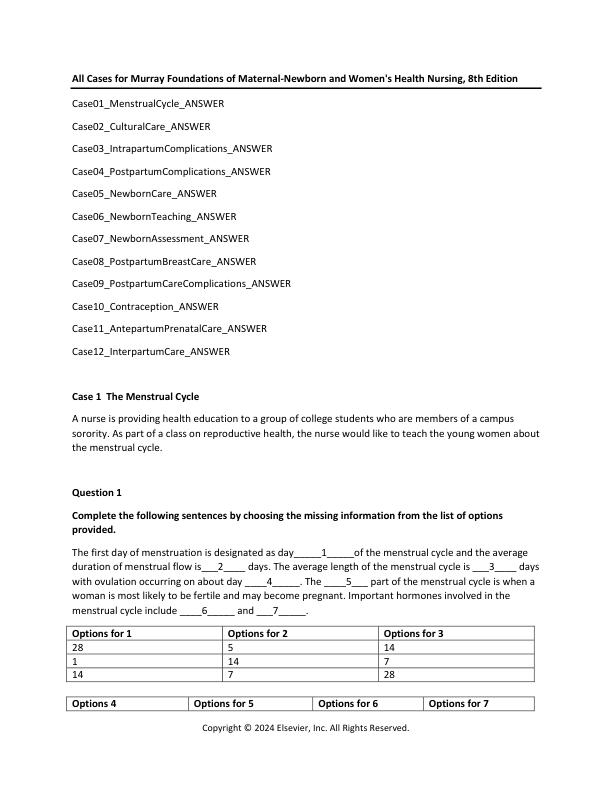 All Cases with Answers for Murray Foundations of Maternal-Newborn and Women's Health Nursing, 8th Edition by Sharon Smith Murray, Emily Slone McKinney, Karen Holub, Renee Jones.pdf