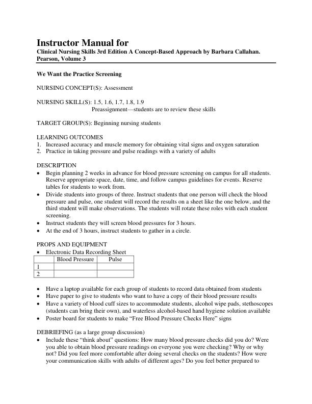 Instructor Manual for Clinical Nursing Skills 3rd Edition A Concept-Based Approach by Barbara Callahan. Pearson, Volume 3.pdf