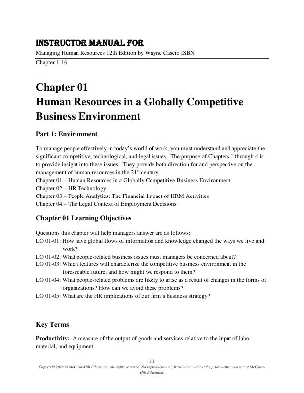 Instructor Solution Manual for Managing Human Resources 12th Edition by Wayne Cascio ISBN 9781264069392.pdf