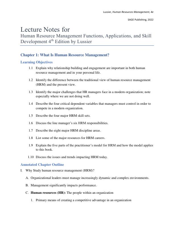 Lecture Notes for  Human Resource Management Functions, Applications, and Skill Development 4th Edition by Robert N. Lussier.pdf