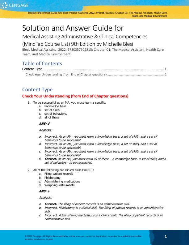 Solution Manual for Medical Assisting Administrative & Clinical Competencies (MindTap Course List) 9th Edition by Michelle Blesi Chapter 1-58.pdf