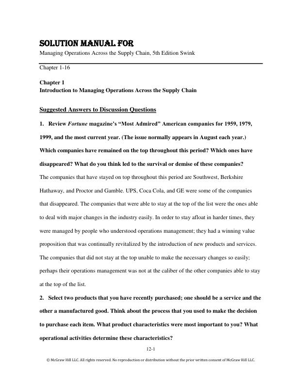 Solution Manual for Managing Operations Across the Supply Chain, 5th Edition by Morgan Swink, Steven Melnyk, Janet L. Hartley, M. Bixby Cooper.pdf