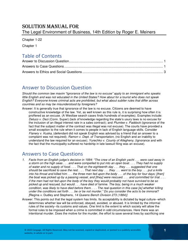 Solution Manual for The Legal Environment of Business, 14th Edition by Roger E. Meiners.pdf