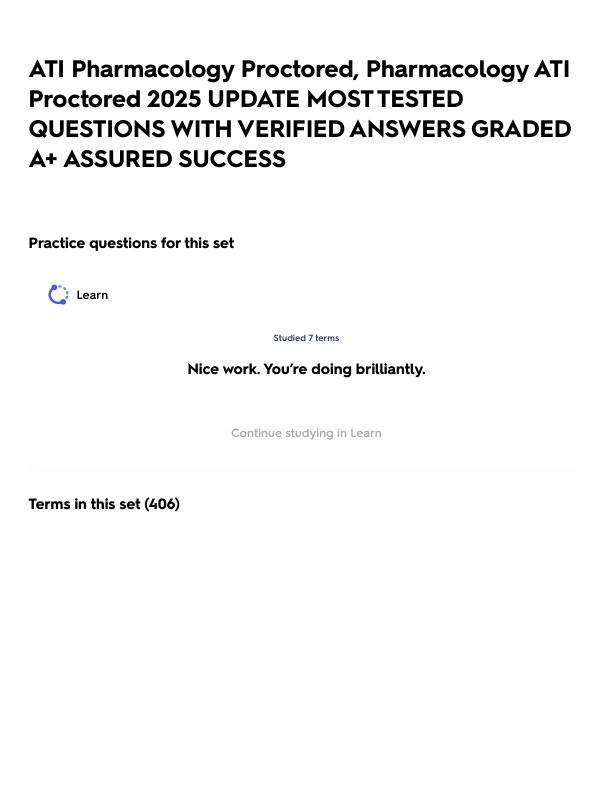 ATI Pharmacology Proctored, Pharmacology ATI Proctored 2025 UPDATE MOST TESTED QUESTIONS WITH VERIFIED ANSWERS GRADED A+ ASSURED SUCCESS.pdf