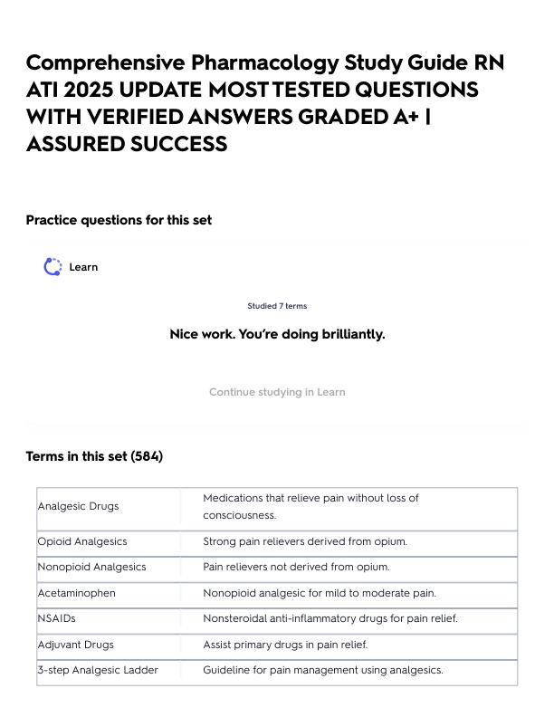 Comprehensive Pharmacology Study Guide RN ATI 2025 UPDATE MOST TESTED QUESTIONS WITH VERIFIED ANSWERS GRADED A+ _ ASSURED SUCCESS.pdf