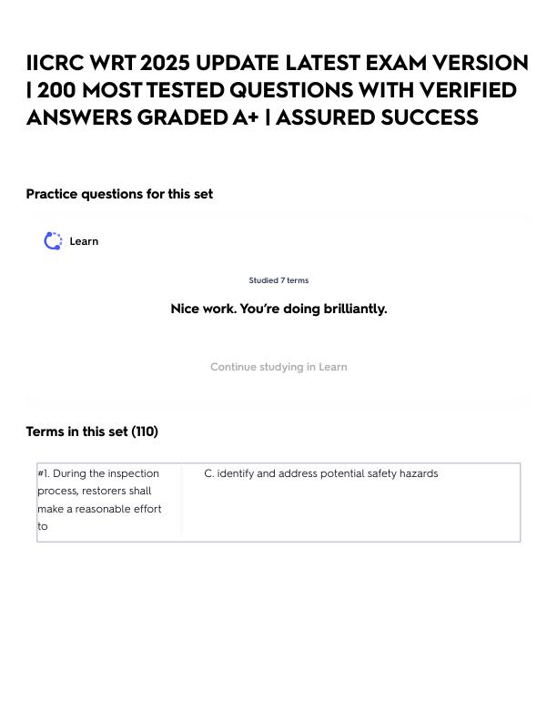 IICRC WRT 2025 UPDATE LATEST EXAM VERSION _ 200 MOST TESTED QUESTIONS WITH VERIFIED ANSWERS GRADED A+ _ ASSURED SUCCESS.pdf