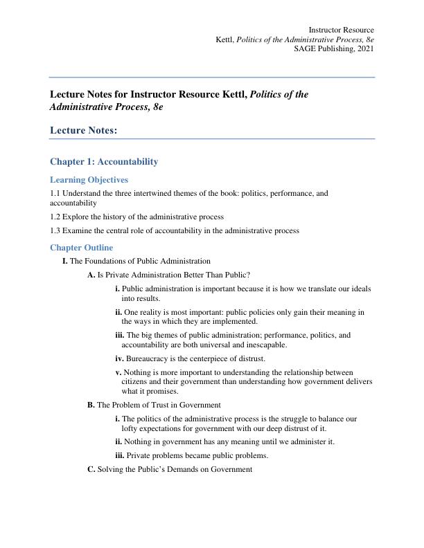 Lecture Notes for Politics of the Administrative Process, 8th Edition by Kettl Donald.pdf