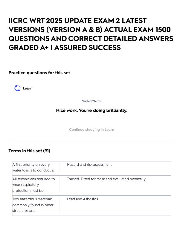 IICRC WRT 2025 UPDATE EXAM 2 LATEST VERSIONS (VERSION A & B) ACTUAL EXAM 1500 QUESTIONS AND CORRECT DETAILED ANSWERS GRADED A+ _ ASSURED SUCCESS.pdf