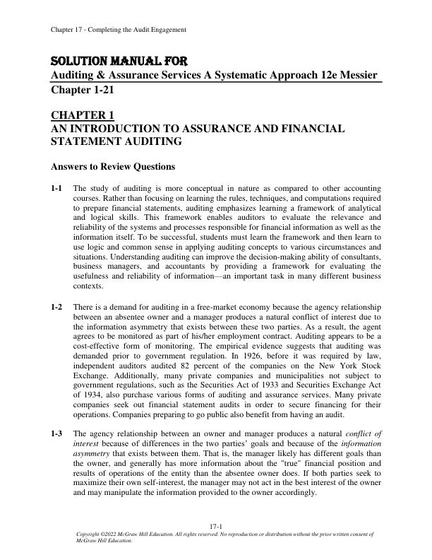 Solution Manual for Auditing & Assurance Services A Systematic Approach 12th Edition by William Messier Jr, Steven Glover, Douglas Prawit.pdf