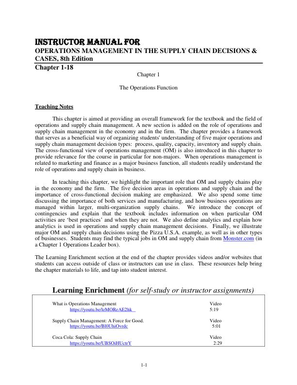 Instructor Manual For OPERATIONS MANAGEMENT IN THE SUPPLY CHAIN DECISIONS & CASES, 8th Edition by Roger Schroeder and Susan Goldstein.pdf