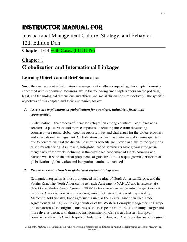 Instructor Solution Manual for International Management Culture, Strategy, and Behavior, 12th Edition Doh.pdf