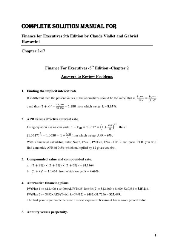 Solution Manual for Finance for Executives 5th Edition by Claude Viallet and Gabriel Hawawini.pdf