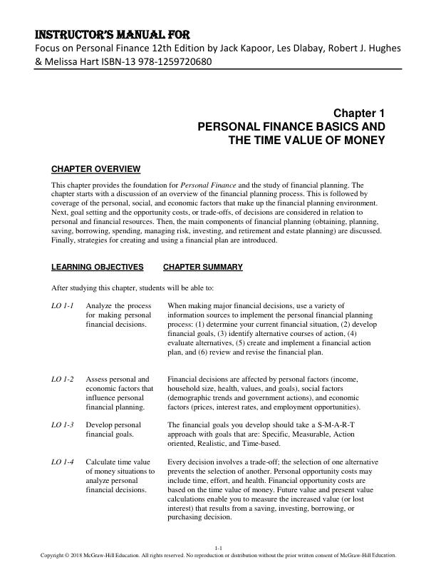 Instructor Manual for Focus on Personal Finance 12th Edition by Jack Kapoor, Les Dlabay, Robert J. Hughes & Melissa Hart ISBN-13 ‎978-1259720680.pdf