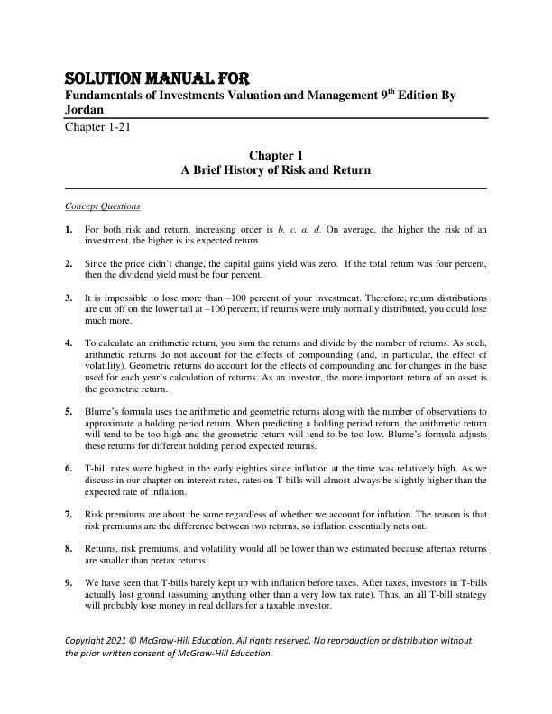 Solution Manual for Fundamentals of Investments Valuation and Management 9th Edition by Jordan.pdf