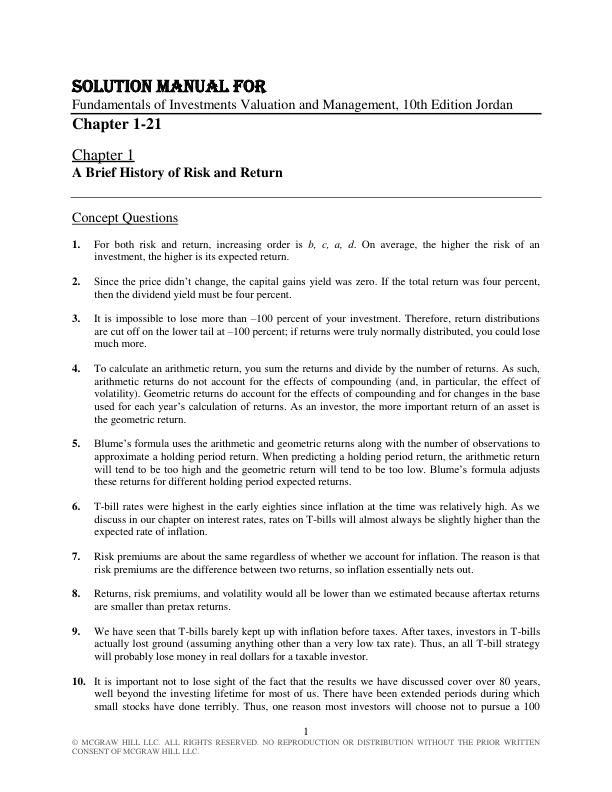 Solution Manual for Fundamentals of Investments Valuation and Management, 10th Edition by Bradford Jordan and Thomas Miller and Steve Dolvin.pdf