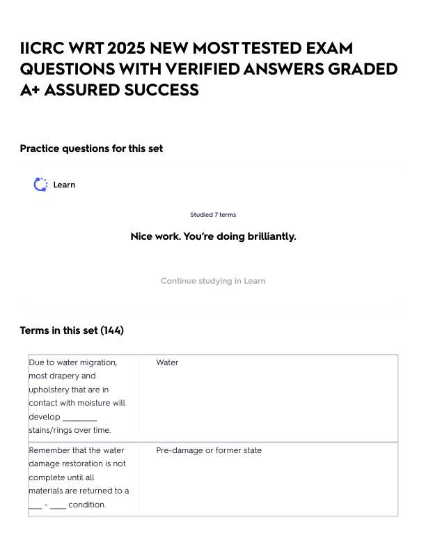 IICRC WRT 2025 NEW MOST TESTED EXAM QUESTIONS WITH VERIFIED ANSWERS GRADED A+ ASSURED SUCCESS.pdf