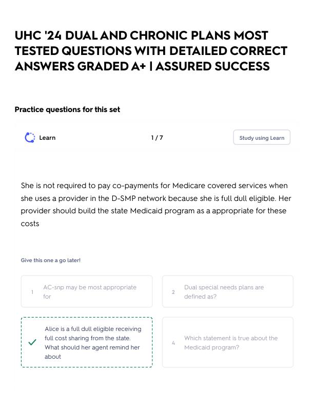 UHC '24 DUAL AND CHRONIC PLANS MOST TESTED QUESTIONS WITH DETAILED CORRECT ANSWERS GRADED A+ _ ASSURED SUCCESS.pdf