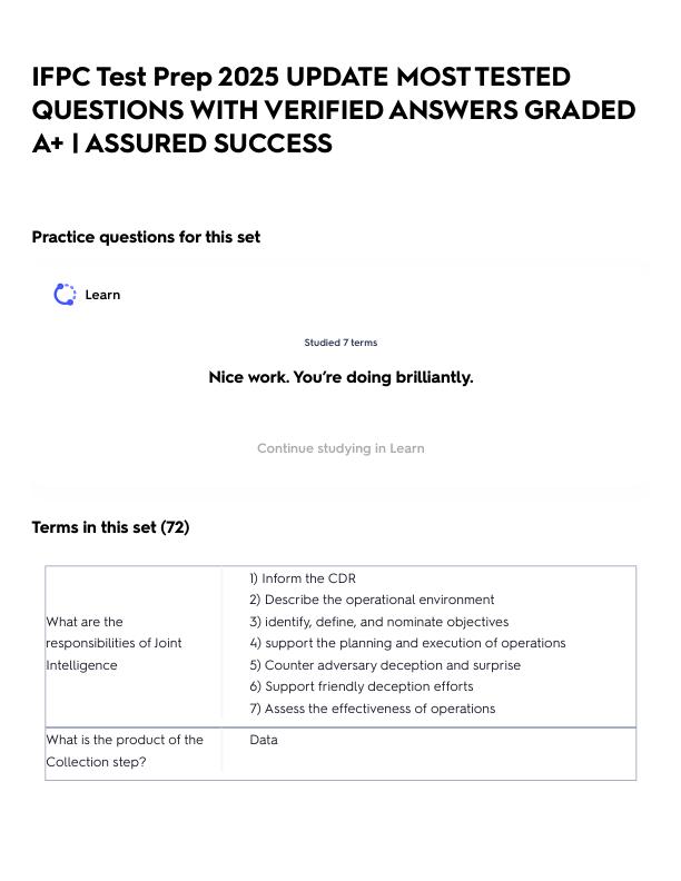 IFPC Test Prep 2025 UPDATE MOST TESTED QUESTIONS WITH VERIFIED ANSWERS GRADED A+ _ ASSURED SUCCESS.pdf