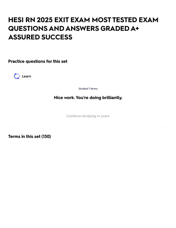 HESI RN 2025 EXIT EXAM MOST TESTED EXAM QUESTIONS AND ANSWERS GRADED A+ ASSURED SUCCESS.pdf