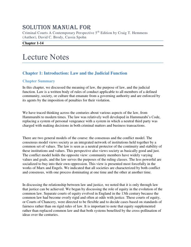 Solution Manual For Criminal Courts A Contemporary Perspective 5th Edition by Craig T. Hemmens (Author), David C. Brody (Author), Cassia Spohn (Author) Chapter 1-14.pdf