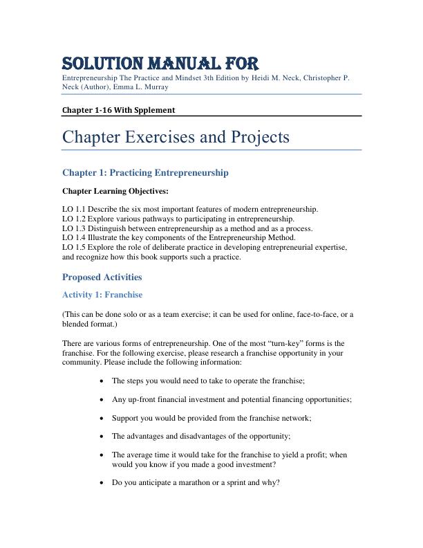 Solution Manual For Entrepreneurship The Practice and Mindset 3th Edition by Heidi M. Neck, Christopher P. Neck, Emma L. Murray Chapter 1-16 With Supplement.pdf