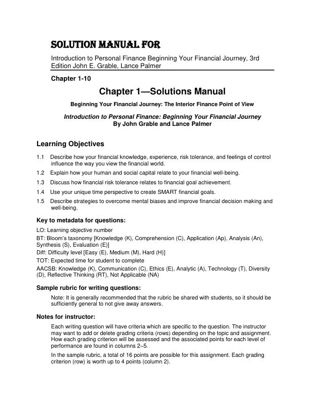 Solution Manual For Introduction to Personal Finance Beginning Your Financial Journey, 3rd Edition by John E. Grable, Lance Palmer Chapter 1-10.pdf