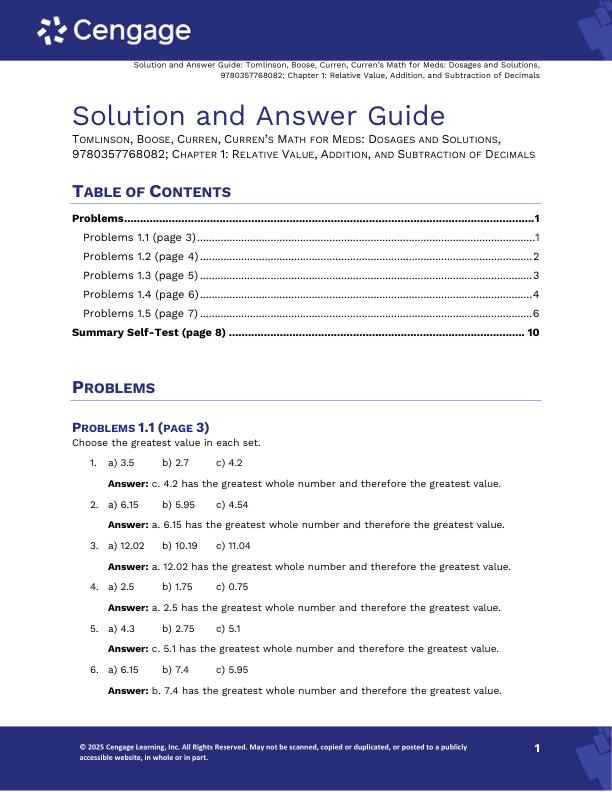 Solution Manual For Curren's Math for Meds Dosages and Solutions 12th Edition by Gladdi Tomlinson, Lou Ann Boose Chapter 1-22.pdf