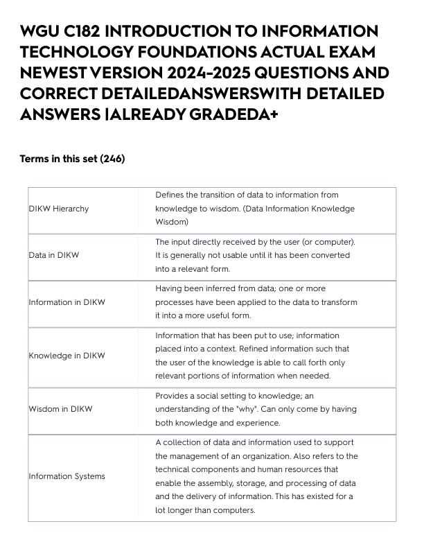 WGU C182 INTRODUCTION TO INFORMATION TECHNOLOGY FOUNDATIONS ACTUAL EXAM NEWEST VERSION 2024-2025 QUESTIONS AND CORRECT DETAILEDANSWERSWITH DETAILED ANSWERS _ALREADY GRADEDA+.pdf